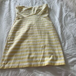 Yellow and White Striped Strapless Dress